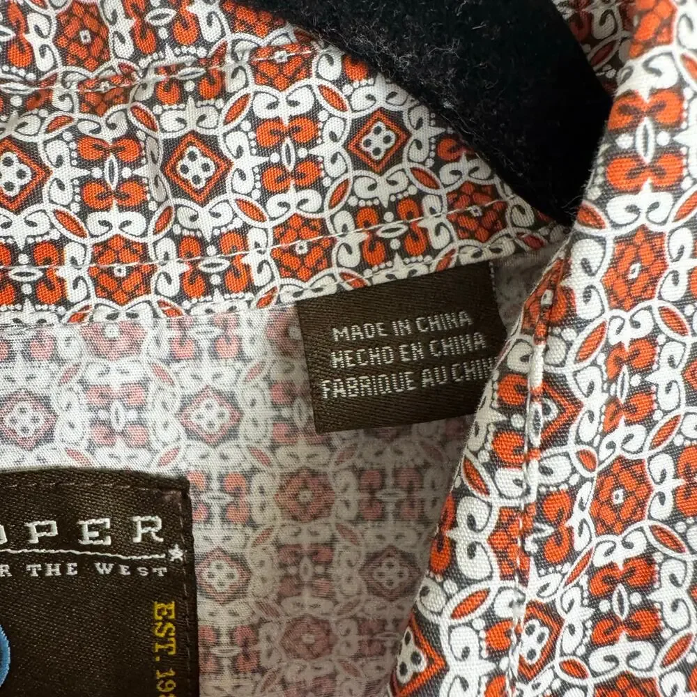 Roper Teen Boys Western Pearl Snap Shirt Orange Printed Size XL or 16/18 Rodeo